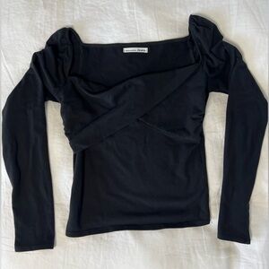 Reformation Black Long Sleeve Square Neck Top